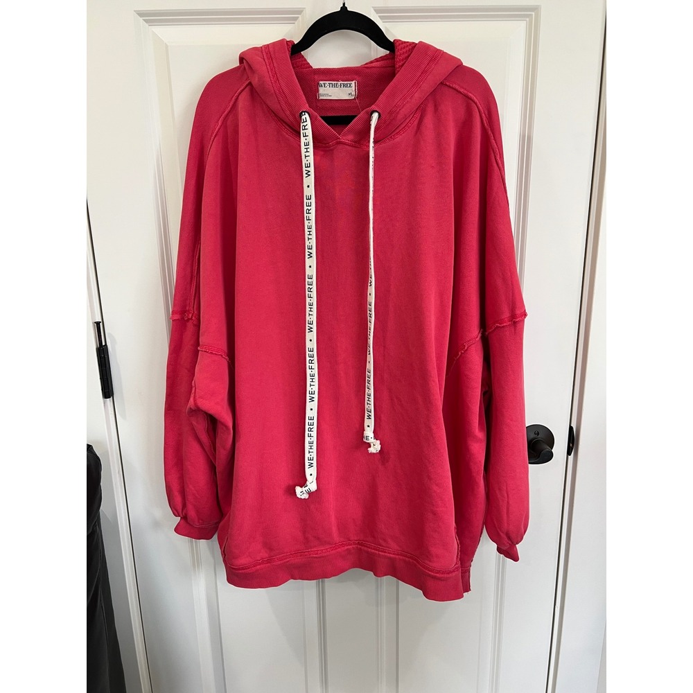 NWT Free People We the Free Long Length Hooded Sweatshirt Oversized Red Medium